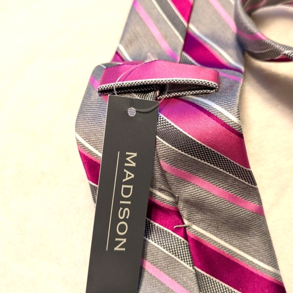 Madison Tie pink and gray stripes NWT - Picture 3 of 5